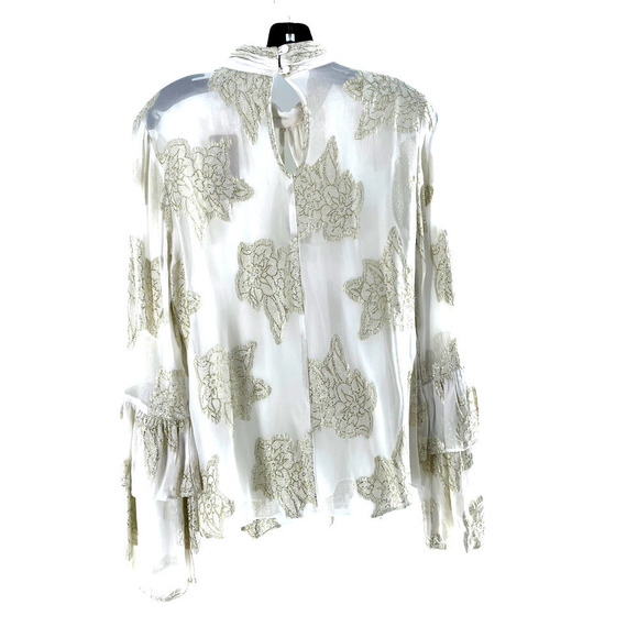 MISS SELFRIDGE SHEER RUFFLE BLOUSE WITH GOLD FLORAL EMBELLISHMENT - Picture 4 of 9